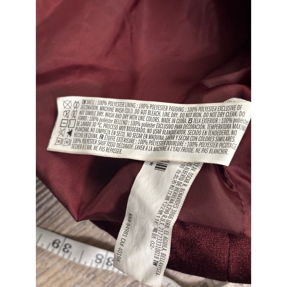 Forever 21 Men Burgundy Velvet Puffer Jacket Wine Red Quilted Zip Up Medium - Picture 5 of 6